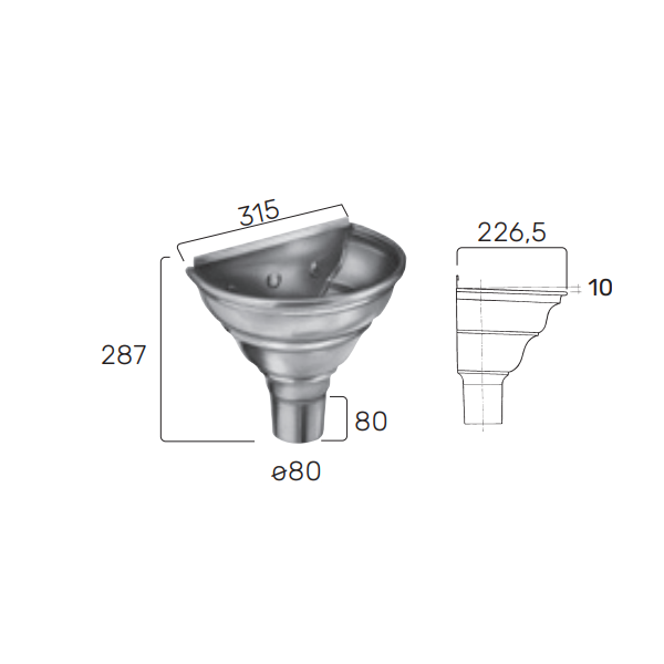 Cuvette demironde en zinc naturel VMZINC pour descente de
