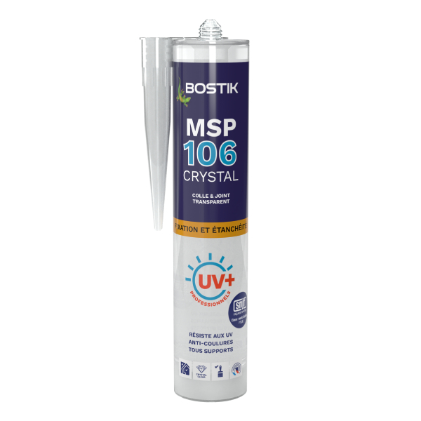 Mastic colle transparent - MSP 106 Invisible Bostik - Fixation et étanchéité - Cartouche de 290 ml