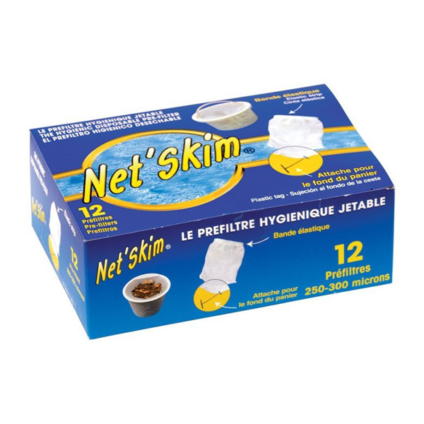 Préfiltre universel jetable Net'Skim pour panier skimmer piscine et spa boîte de 12