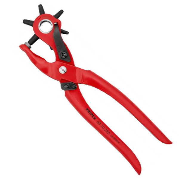 Knipex Pince Emporte-Pièces Revolver 220 Mm – 6 Perçoirs 2-5 Mm, Ressort & Verrouillage, Revêtement Poudre Rouge