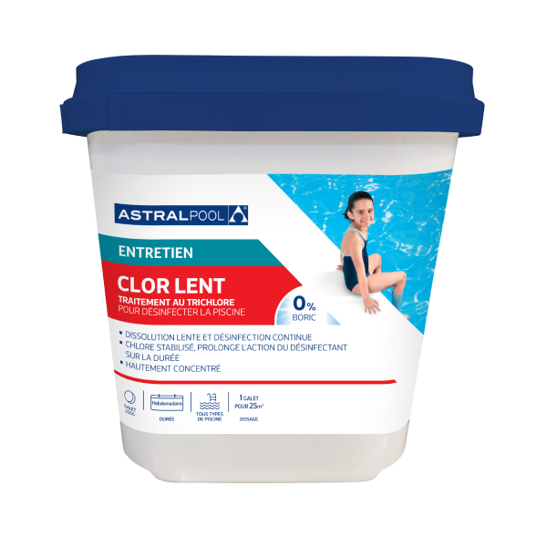 Chlore Lent en Galets 250 g - Seau de 5 kg - Piscine