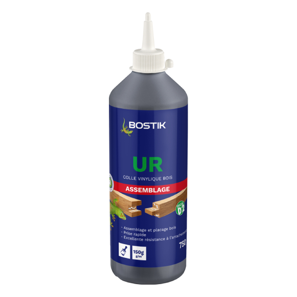 Colle vinylique spécial D2 Bostik UR pour assemblage et placage du bois - biberon 750 g